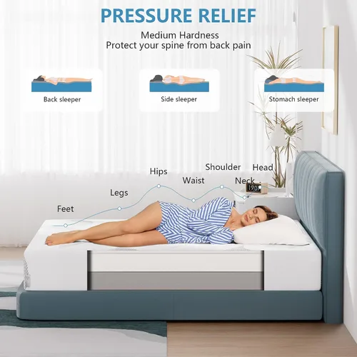 Vista 13 de Colchón Queen de 10 pulgadas, de espuma viscoelástica de gel refrescante, con funda extraíble y lavable, colchón Queen en una caja, firmeza media