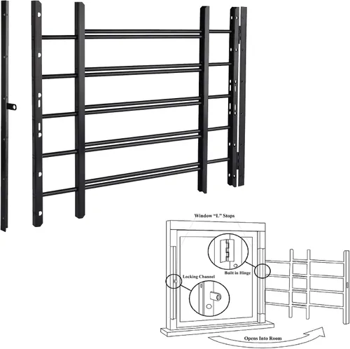 Vista 13 de Grisham PP SPAG Barras de Seguridad para Ventanas con Salida de Liberación Rápida, (Negro, 3 Barras) 14''H x 22''- 42'' de Ancho Ajustable Guardas