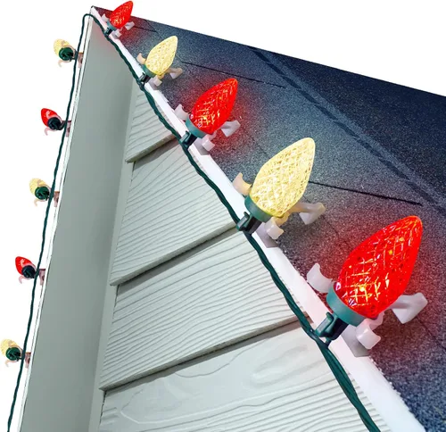 Vista 8 de Luces de Cadena LED de Navidad C9, 68 Pies 100 LED Luces de Techo Strawberry con 100 Clips Todo en Uno, Grado Comercial Impermeable Extensible