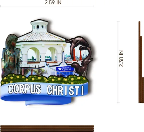 Vista 3 de Imán de madera de Corpus Christi de Estados Unidos, imanes de nevera 3D, recuerdos coleccionables de viaje, decoraciones hechas a mano, 2