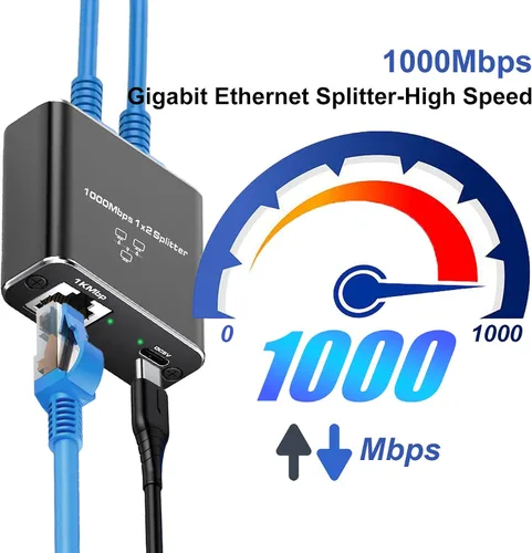 Vista 5 de Divisor Gigabit Ethernet 1 a 2 de alta velocidad (2 dispositivos de red simultáneamente), divisor de Internet de 1000 Mbps 1 entrada 2 salidas