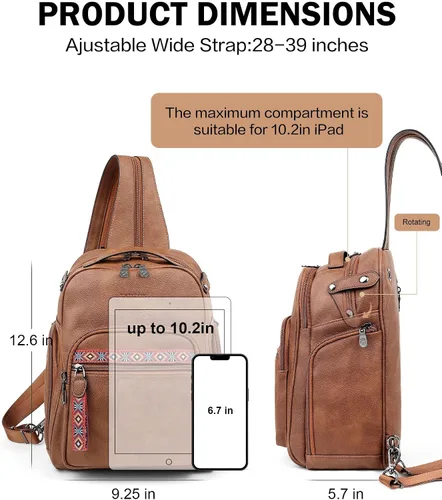 Vista 5 de FADEON Bolso bandolera grande para mujer, bolso cruzado de cuero de diseñador, mochila convertible, mochila antirrobo para viajes, 1 estilo retro 1