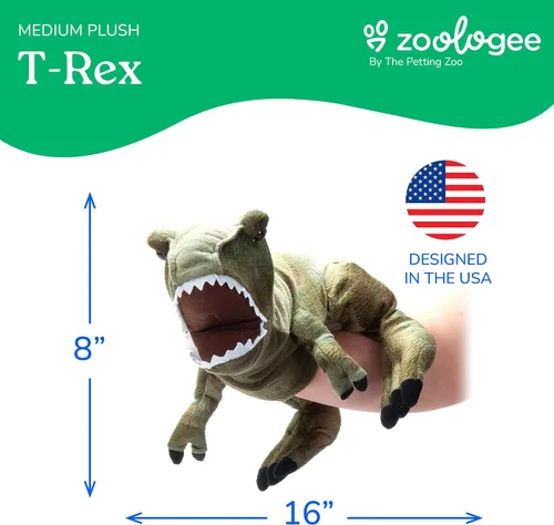 Vista 3 de The Petting Zoo T-Rex - Marioneta de peluche de mano, regalos para niños, animales títeres, zoologee de dinosaurio interactivo, juguete de peluche