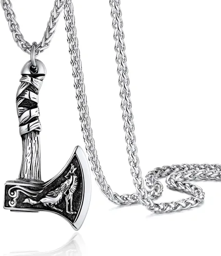 Vista 17 de PROSTEEL Thor Hammer/Thor Axe/Raven/Odin Necklace for Men Women Negro