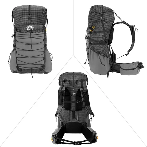 Vista 8 de Night Cat Backpcack de senderismo de marco interno: 50l - 70l Mochila Negro