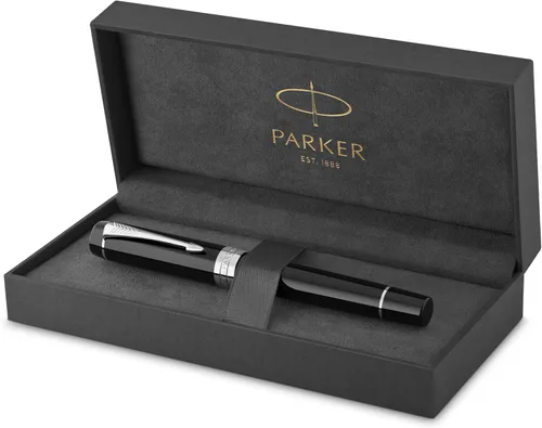 Vista 7 de Pluma estilográfica Parker Prestige, cincelada, de rutenio, fina (1931333), Negro/Dorado (Classic Black with Gold Trim) M