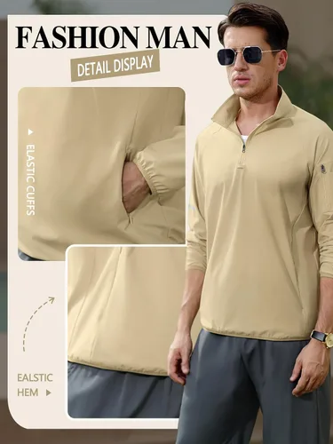 Vista 4 de WIGUREN Men's Quarter Zip Pullover Tops Lightweight Waterproof Mock Neck Jackets Casual Golf Running Sweatshirts Reflective