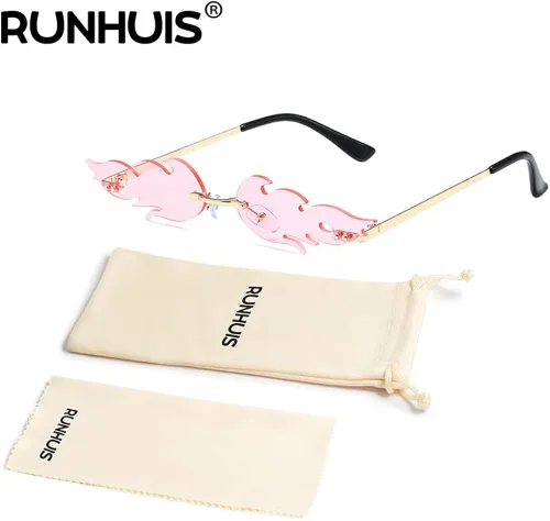 Vista 5 de RUNHUIS Gafas de sol de moda con llama de fuego para mujeres y hombres retro sin borde con forma de fuego gafas vintage para fiesta