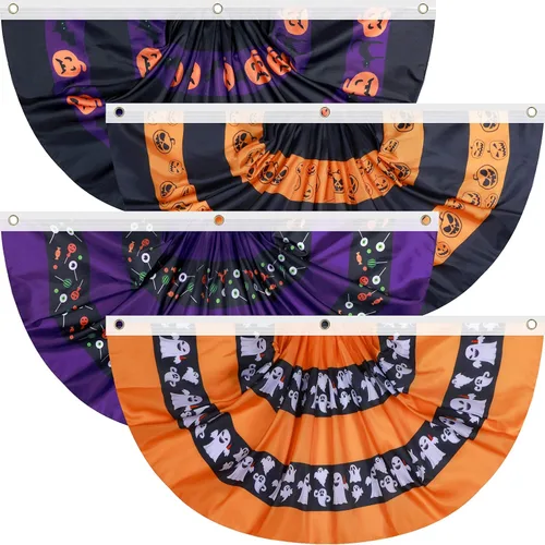 Vista 8 de Breling 4 banderas de Acción de Gracias para exteriores de 3 x 1.5 pies, con diseño de calabaza, pavo, otoño, plisada, para colgar en el patio