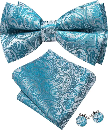 Vista 12 de Barry.Wang Pajarita de Rayas Paisley para Hombre de Seda Preatada Pañuelo de Bolsillo Gemelos Juego Formal Boda Fiesta Graduación