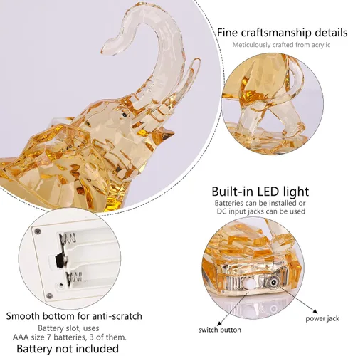 Vista 7 de Figuras acrílicas transparentes de elefante con acabado de cristal, estatuas africanas de alta gama para decoración del hogar, elefante con tronco