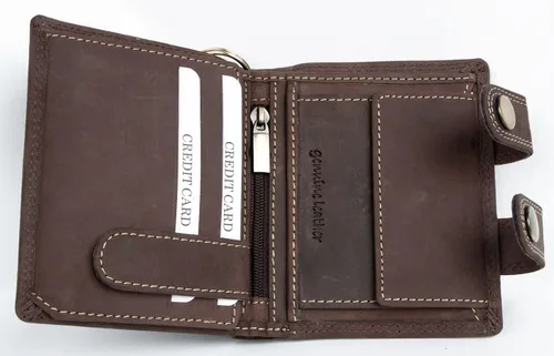 Vista 2 de FLW Cartera de cuero genuino de bolsillo con cadena de 20 pulgadas de largo para colgar, Marrón oscuro