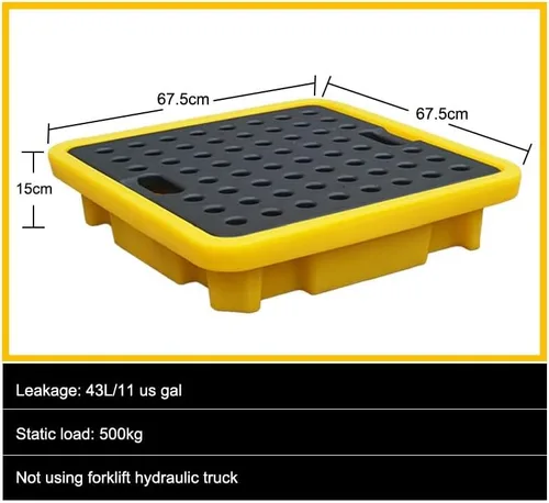 Vista 2 de Industrial Spill Containment Pallet Tray - 2Pc Modular Sump with Drain & Grating Heavy-Duty Bucket Tray for Sliquid Storage/Yellow-1Pcs/121 * 61 *