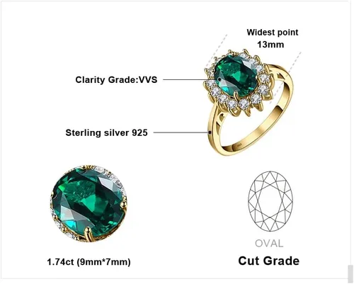 Vista 2 de JewelryPalace Anillos de compromiso y aniversario estilo princesa Diana, Kate Middleton, piedra natal de zafiro y halo, 14 quilates, chapado en oro