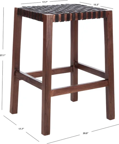 Vista 3 de SAFAVIEH Home Capri Taburete de madera y cuero marrón de 27 pulgadas