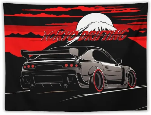 Vista 25 de QEOPGNE Tapiz de pared grande Jdm Anime Sunset Japanese Car S13, tapiz de pared para dormitorio, sala de estar, decoración estética, tapices de 30 x
