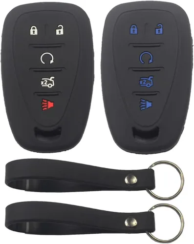 Vista 6 de 2 fundas de silicona de goma negra con 5 botones para llave inteligente, sin llave, compatible con Chevrolet Chevy Traverse Blazer Trailblazer