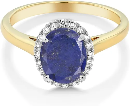 Vista 55 de Gem Stone King Anillo de compromiso ovalado de oro amarillo de 10 quilates con piedra natal y halo de diamantes Ovalado de 0.354 x 0.276 in