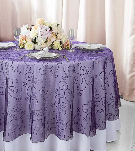 Vista 28 de Manteles de organza bordados redondos de 90 pulgadas, manteles de organza para bodas, fiestas, banquetes, eventos, color verde manzana