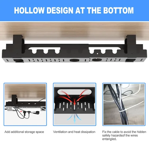 Vista 4 de Organizador de cables para debajo del escritorio, organizador de cables ajustable grande debajo de la mesa, organizador de cables para escritorio