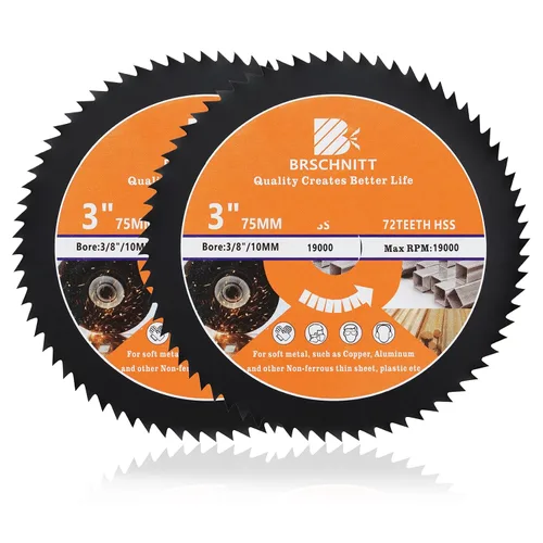 Vista 10 de Hoja de Sierra Circular HSS de 3 3/8 pulgadas - BRSCHNITT 44T Orificio de 3/5"-3/8" Discos de Corte para Cortar Madera, Cobre, Aluminio, Plástico