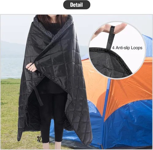 Vista 8 de REDCAMP Manta grande para acampar con forro sherpa, color negro, 59 x 50
