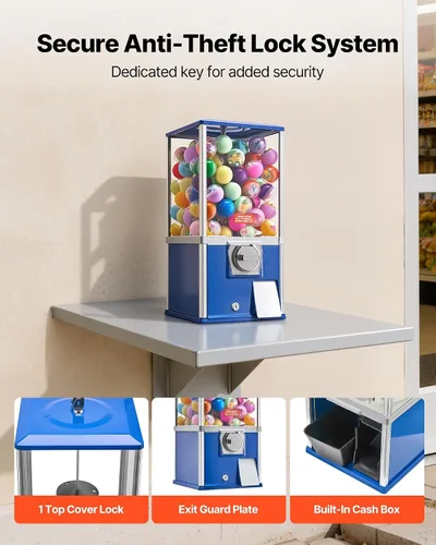 Vista 6 de VEVOR Máquina de chicle, dispensador de máquina expendedora de dulces de 21 pulgadas, máquinas expendedoras de 25 centavos para centros comerciales