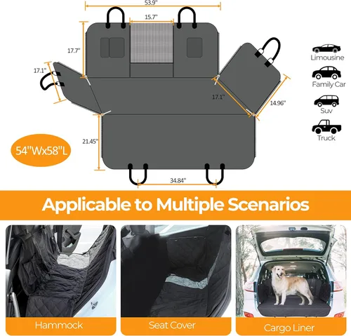 Vista 3 de Simple Deluxe Funda de asiento de automóvil para perro para asiento trasero, hamaca impermeable para automóvil con ventana de malla, protector