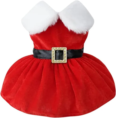 Vista 8 de Idepet Vestido de Navidad para Perro de 2 Piezas, Falda para Perro de Papá Noel Disfraz de Cachorro Navideño Conjunto Navideño Ropa de Invierno