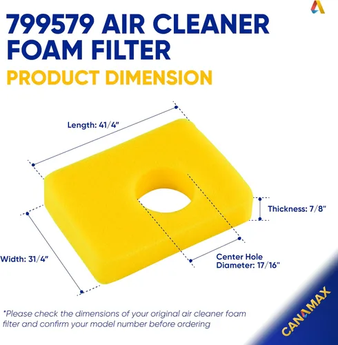 Vista 2 de Canamax 799579 Filtro de espuma para filtro de aire – Sustituye a BS 4248 5434 799579 – Compatible con cortacésped de motor 09P602 09P702 550e-550ex