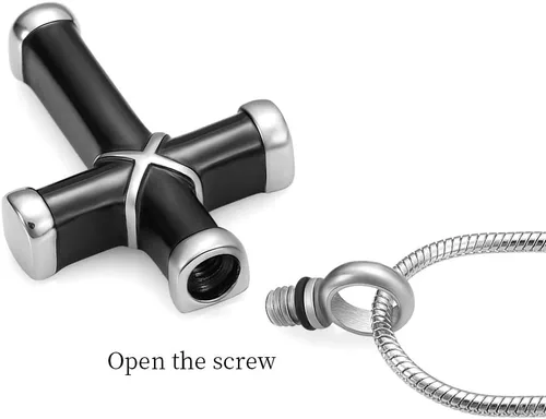 Vista 3 de None Collar de cremación de acero inoxidable 316L con colgante de urna de cruz clásica para cenizas