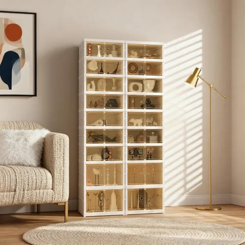 Vista 14 de Organizador de Zapatos Plegable Caja de Almacenamiento, Estante de Zapatos Plegable Portátil Extra Grande para Closet, Caja de Almacenamiento