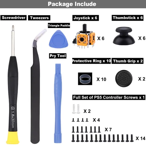 Vista 6 de Ikpek 6 Pack Analog 3D Joysticks Repair Kit for DualSense PS5 Controller, Joysticks Replacement Part with Repair Screwdriver Kit for Playstation 5