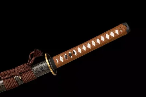 Vista 4 de Espada samurái japonesa Katana T10 hecha a mano, hoja de acero templado de arcilla, afilada de espiga completa, regalos para él, espada real, espada