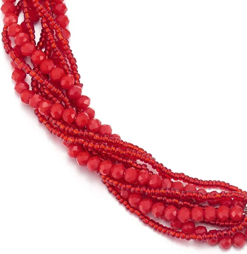 Vista 2 de COOLSTEELANDBEYOND Gargantilla de cadena trenzada de cristal multicapa, cierre magnético, collar de declaración, pulsera