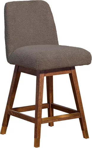 Vista 12 de Armen Living Sicily Modern Farmhouse Taburete giratorio de madera de nogal de 26 pulgadas de altura para encimera de isla de cocina, en piel Crema