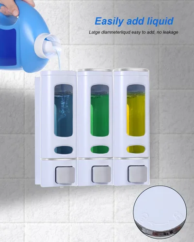 Vista 2 de Dispensadores de champú para ducha, dispensador de jabón montado en la pared, 2 cámaras, acondicionador y jabón corporal, juego de dispensador