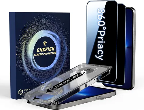 Vista 7 de OneFish Protector de pantalla para iPhone 13 Pro Max / 14 Plus de privacidad, vidrio templado antiespía de 4 vías de 360°, dureza 9H, bordes