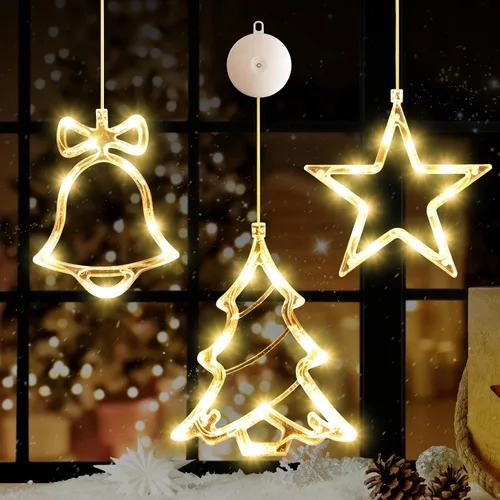 Vista 11 de LYUBASA Paquete de 3 luces de Navidad para ventana con temporizador, alimentadas por baterías, lechón LED multicolor para árbol de Navidad