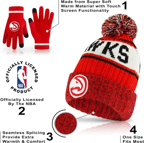 Vista 5 de Ultra Game NBA - Gorro de invierno súper suave para niños y niñas, con guantes de pantalla táctil extra cálidos