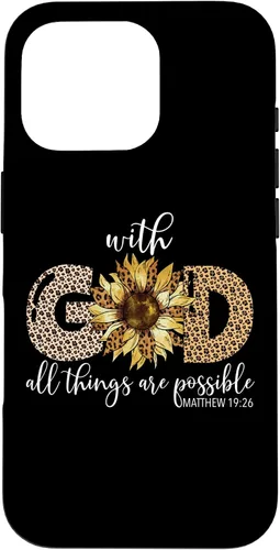 Vista 20 de iPhone 16 With God All Things Are Possible Leopard Sunflower Faith Case