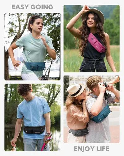 Vista 6 de WATERFLY - Riñonera pequeña con correa para el hombro: bolsa delgada y ligera con 5 bolsillos para la cintura y la cadera, para mujeres y hombres