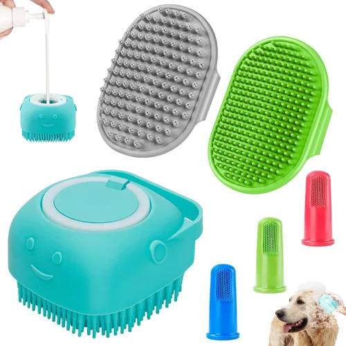 Vista 7 de Comotech 6 piezas: cepillo de baño para perros y cepillo de dientes para perros Cepillo de champú y estropajo con mango ajustable para perros
