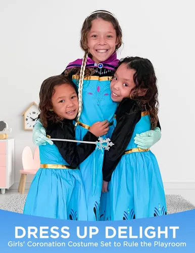 Vista 3 de Vestido de coronación para niñas, conjunto de accesorios para niñas (azul-morado, 3T)