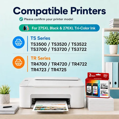 Vista 2 de Paquete combinado de cartuchos de tinta 275XL 276XL de repuesto para Canon Ink 275 y 276 PG-275XL CL-276XL para usar con impresoras Pixma TR4720
