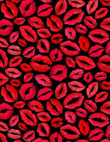 Vista 3 de Timeless Treasures Lips & Kisses Red Lips Negro, Tela por yarda