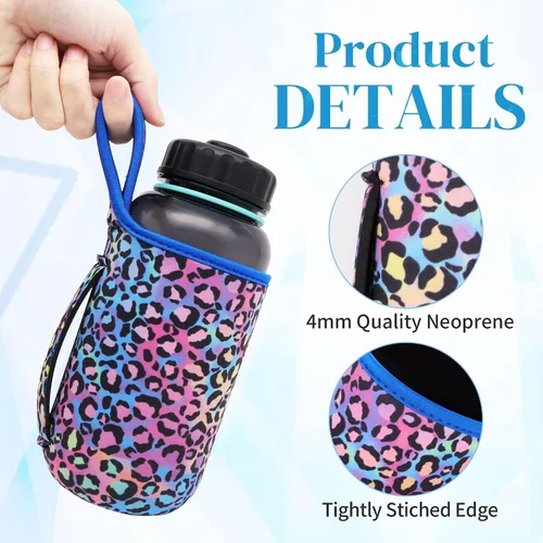Vista 3 de Paquete de 2 fundas aislantes reutilizables de neopreno con asa para botella de agua deportiva de boca ancha de 32 onzas