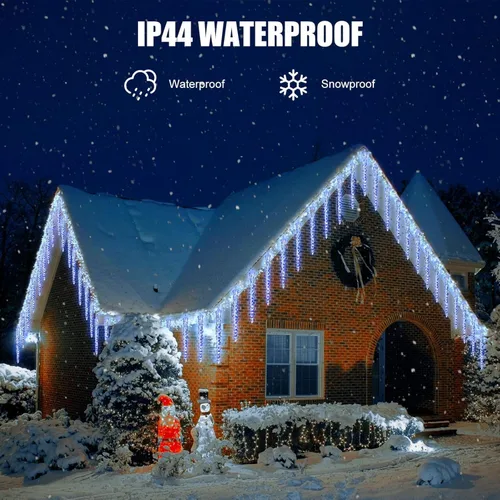 Vista 7 de Brightown Luces de carámbano de lluvia de meteoritos de Navidad para exteriores, 30 pies con 30 tubos 720 LED efecto de caída, decoraciones Azul