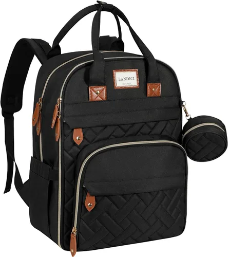 Vista 9 de LANDICI Mochila para pañales multifunción con cambiador, correas para cochecito y funda para chupete, mochila de viaje para mamá, papá, niño, niña