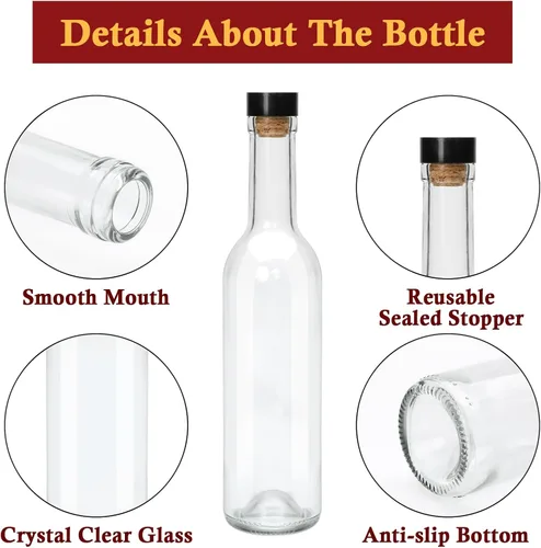 Vista 3 de Paquete de 12 botellas de vidrio de 12 onzas con tapas de corcho, botellas de vino vacías de 12.7 fl oz Clear Home Brewing - Botellas de licor
